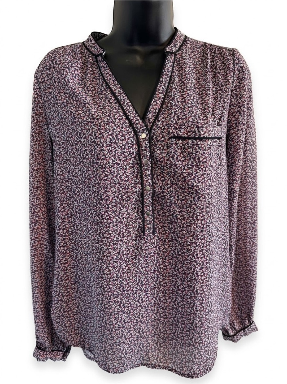 Pimkie Micro Floral Ditsy Print Henley Blouse Size S No Size Tag